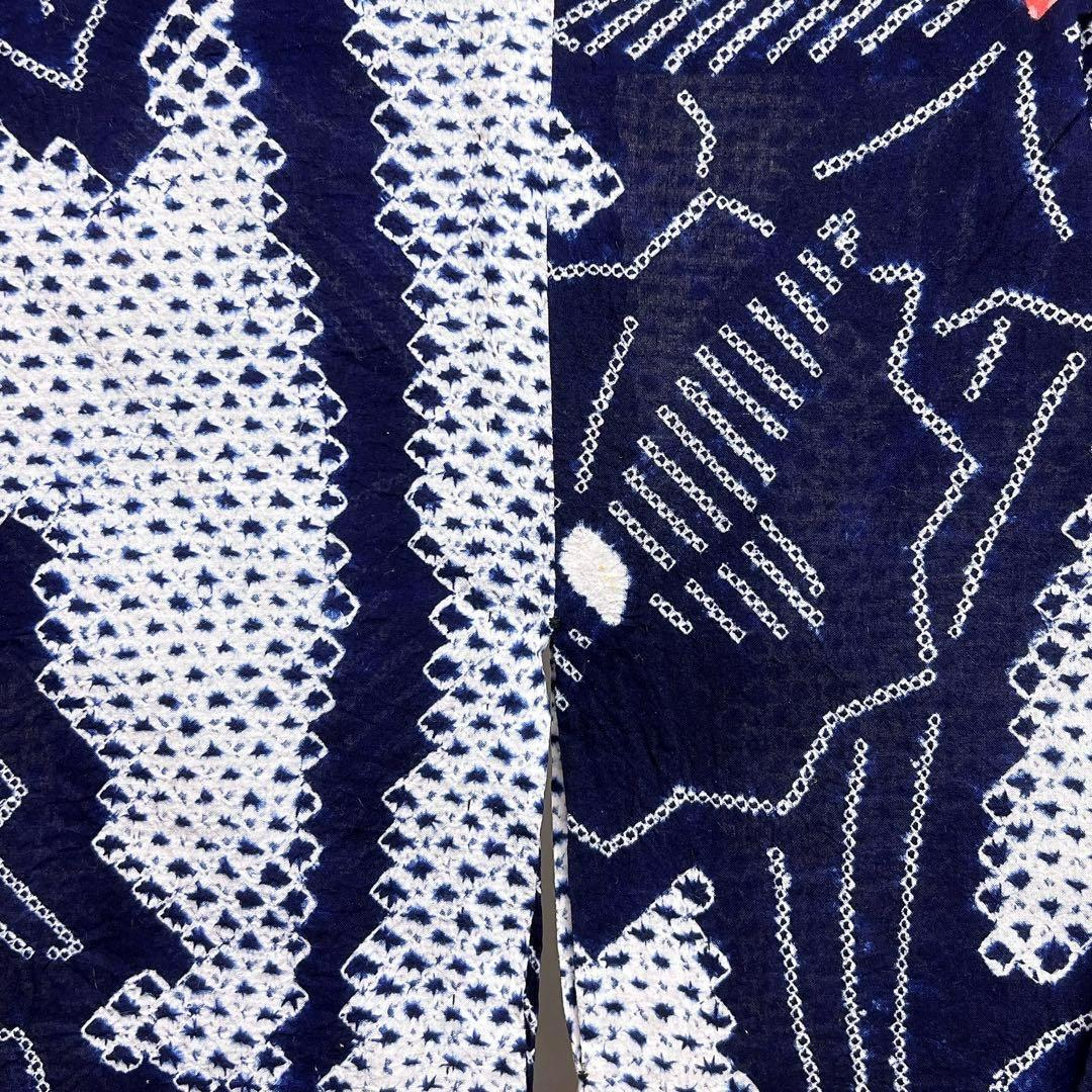 浴衣　有松鳴海絞り　流線　蝶　花　ネイビー系　着物　054w d