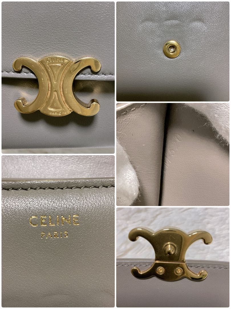 ♡正規品♡セリーヌ 三つ折り財布 トリオンフ スモールウォレット レザー グレー