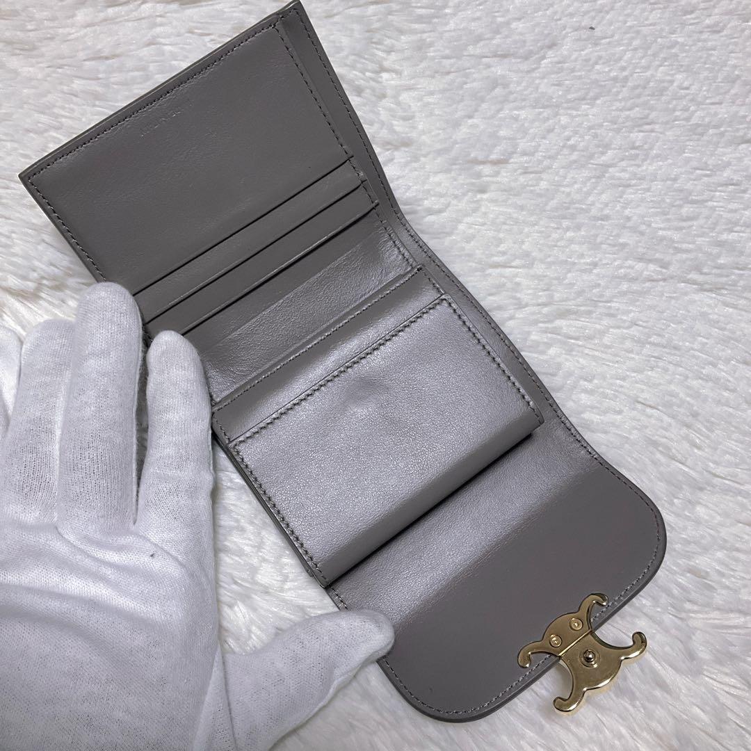 ♡正規品♡セリーヌ 三つ折り財布 トリオンフ スモールウォレット レザー グレー