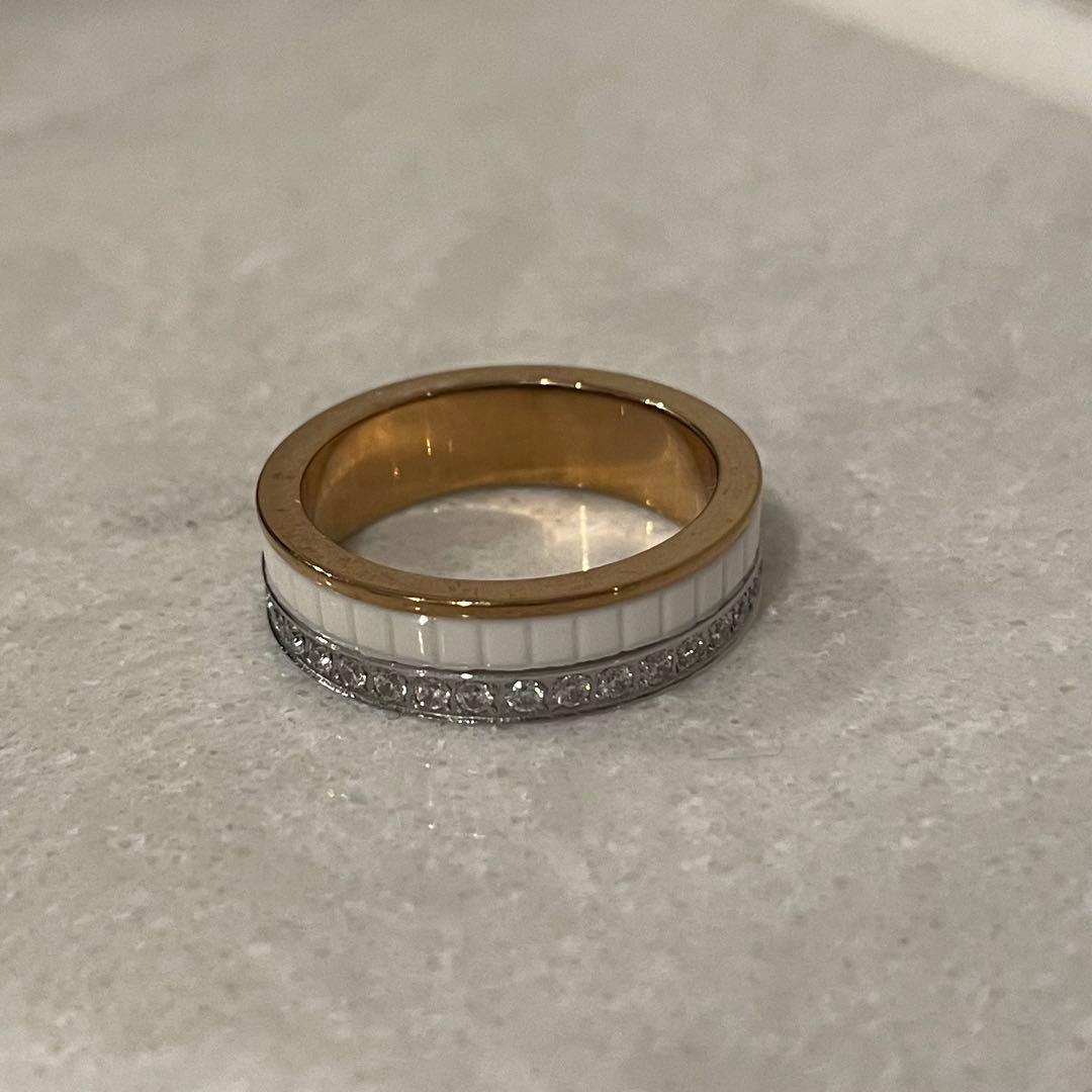 キャトル　ホワイトセラミック　18kコーティング　リング