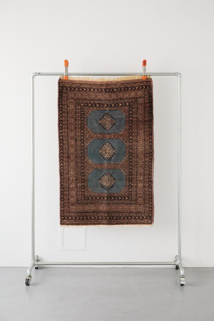 ヴィンテージラグ　トライバルラグ　ラホール産（119×76cm）青　茶　グレー