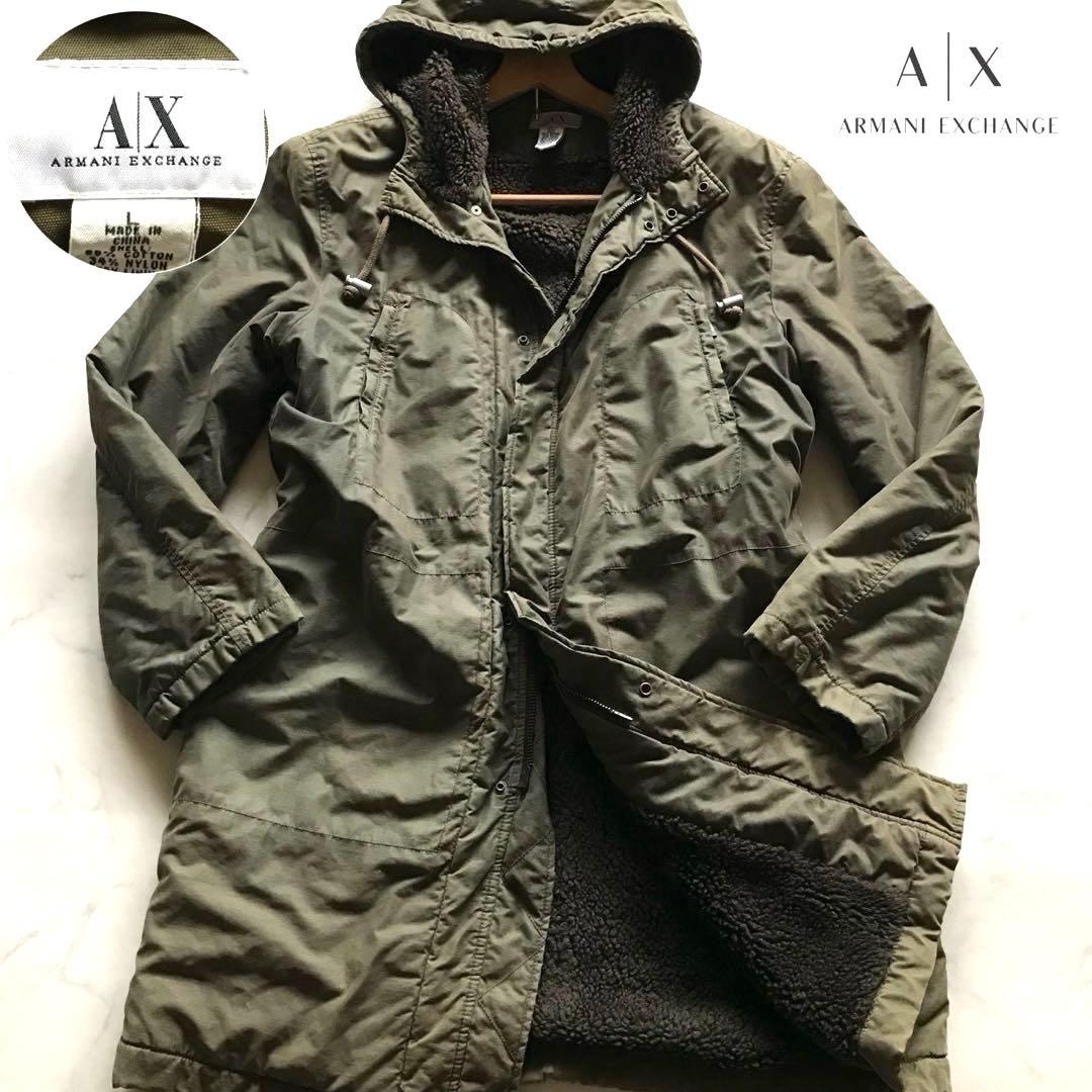 XL相当✨アルマーニ モッズコート ロング丈 裏地ボア 極暖 フード カーキ