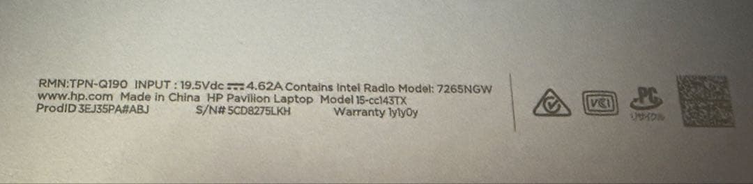 HP Pavilion Laptop 15-cc1xxノートパソコン