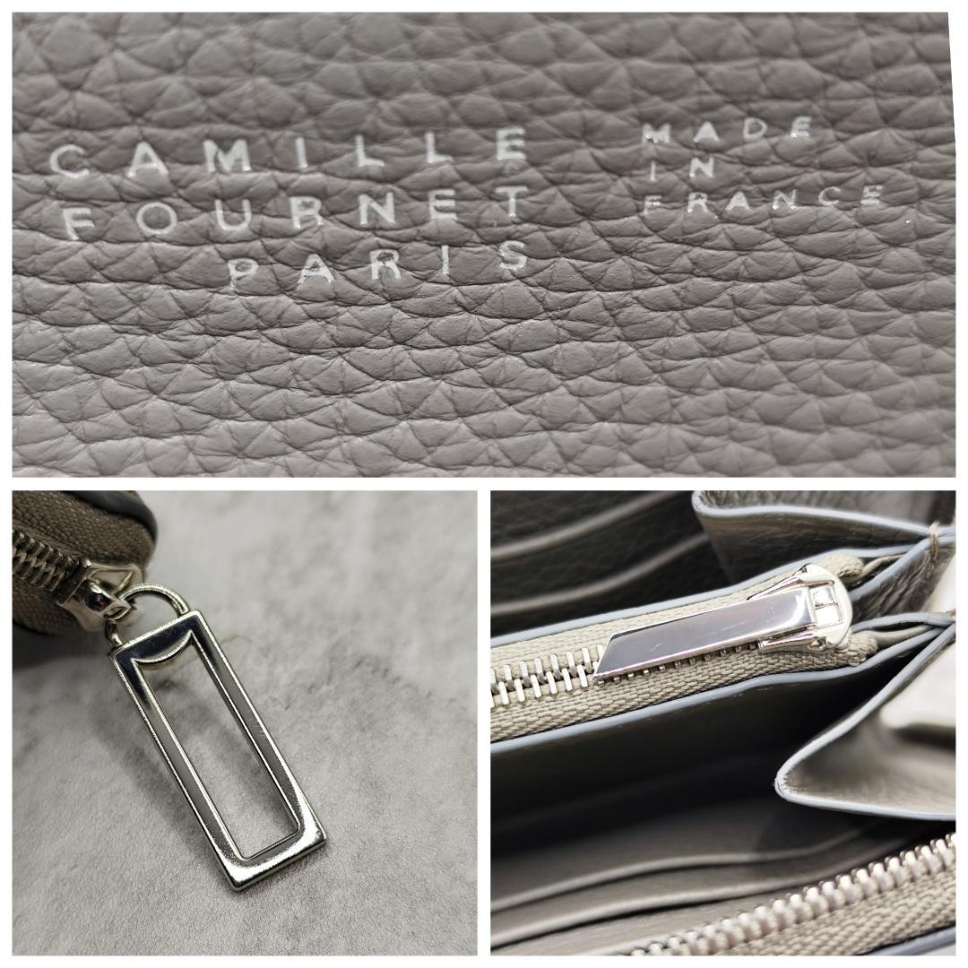 現行極美品！カミーユフォルネトリヨンレザーラウンドファスナー長財布 トープグレー