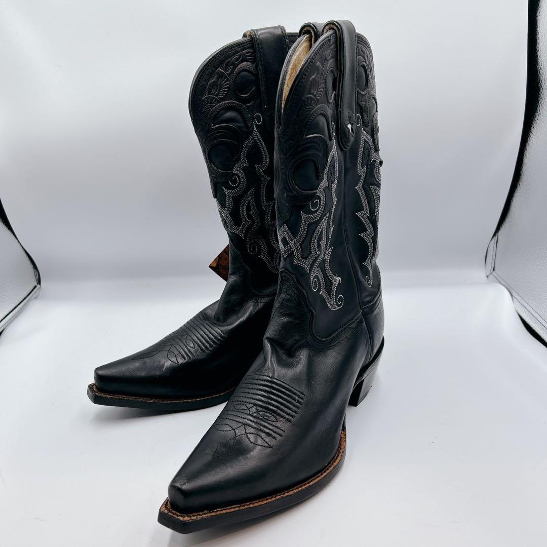 未使用タグ付✨Tony Lama トニーラマ　 ウエスタンブーツ 刺繍　黒　7B