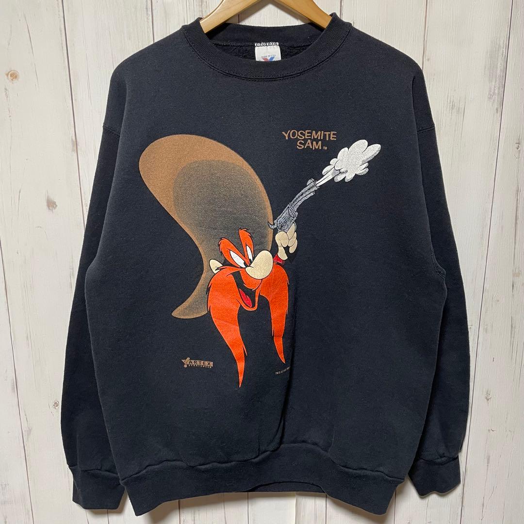 90s USA製 ARTEX ルーニーテューンズ ヨセミテサム 黒 スウェット