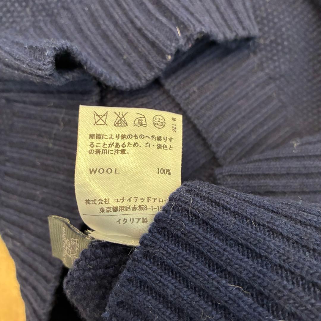 伊製 GRAY ポップコーン アラン タートルネック セーター 48 ネイビー