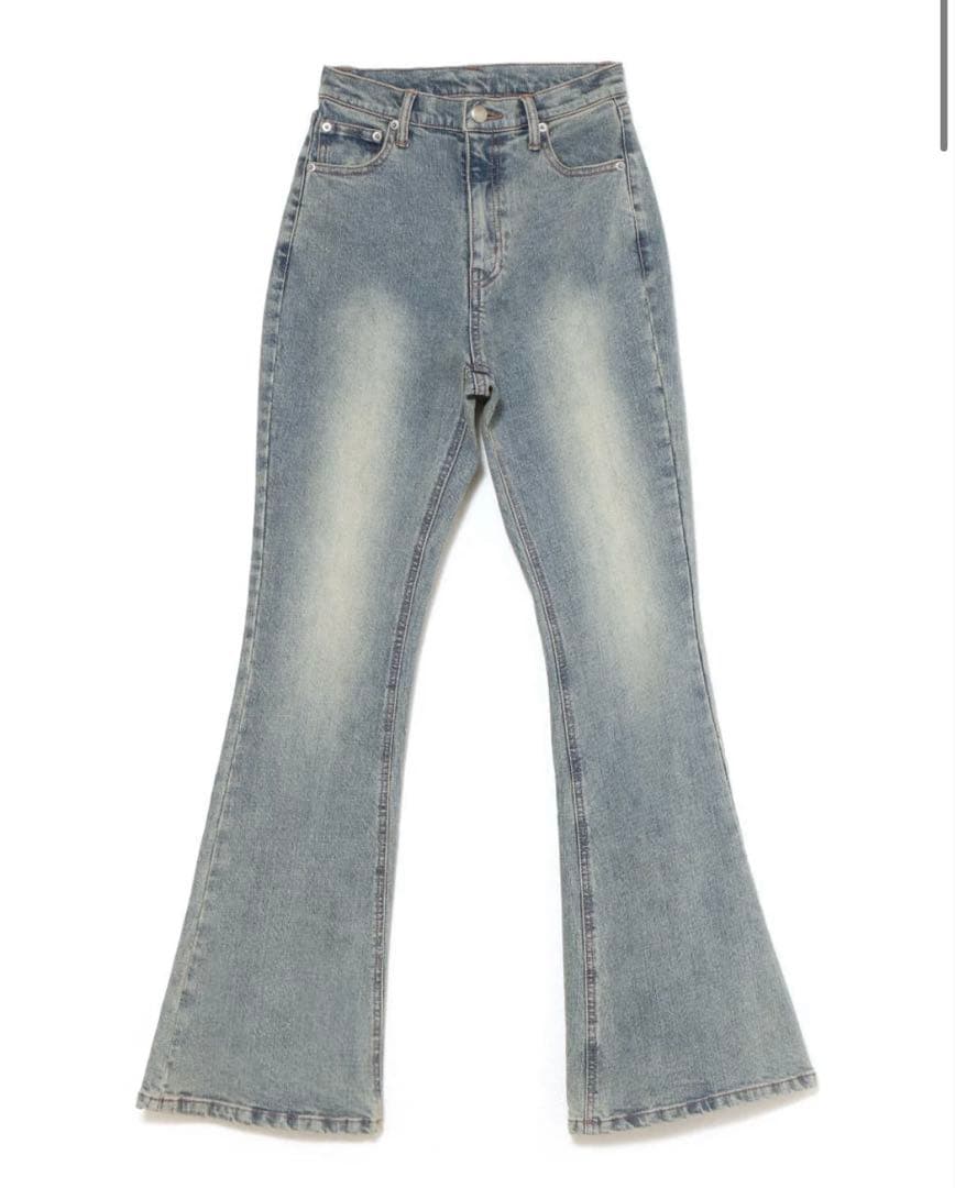 パンツ andmary Mary logo flare denim blue beige