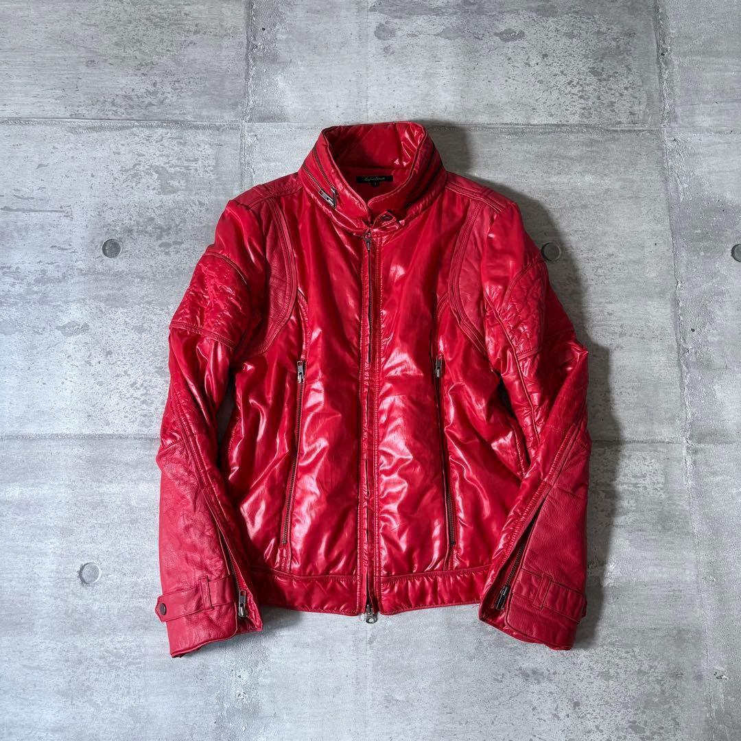 2000's leather × nylon riders jacket y2k