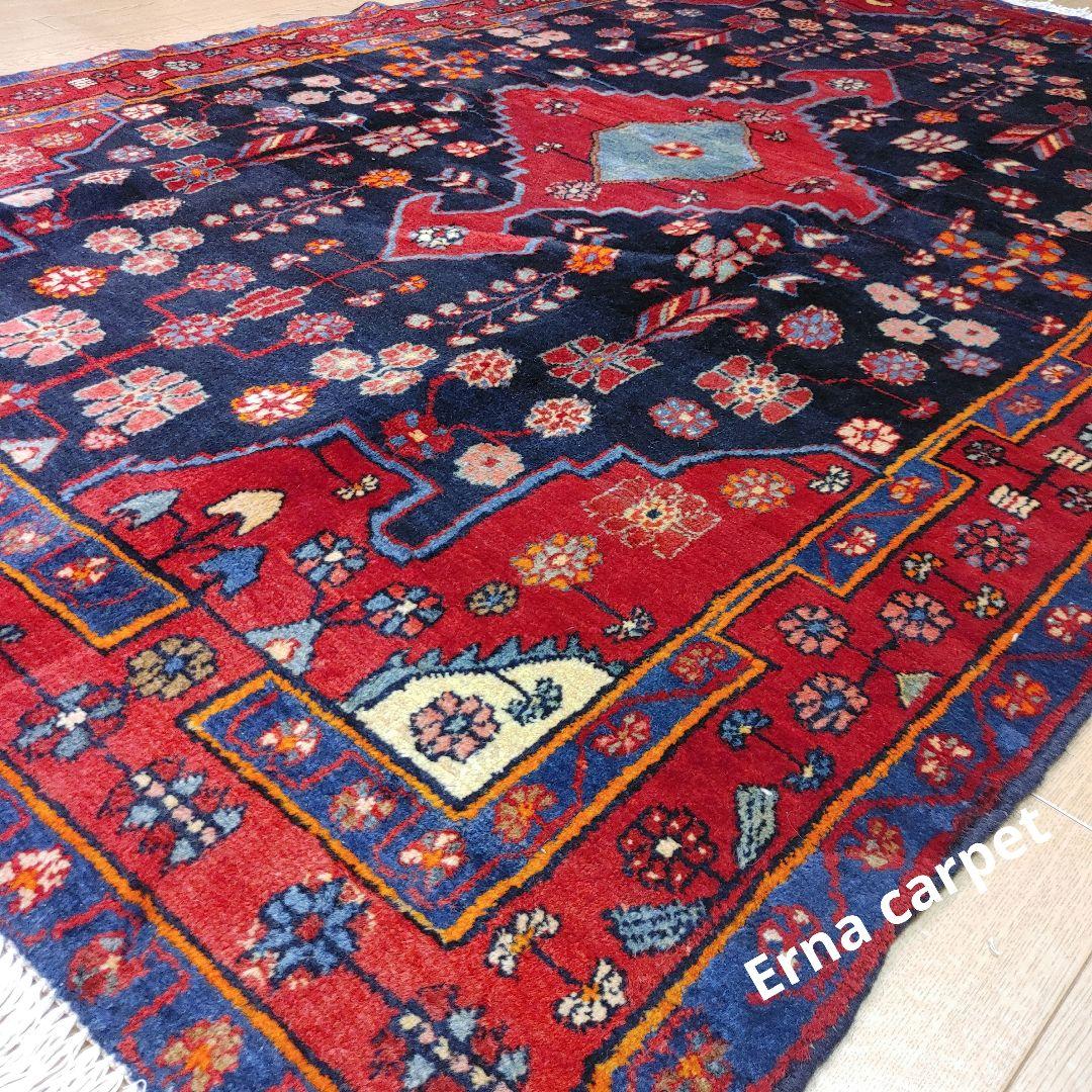 ペルシャ絨毯 205x135 手織り 美術品 草木染 ハマダン産クリーニング済み