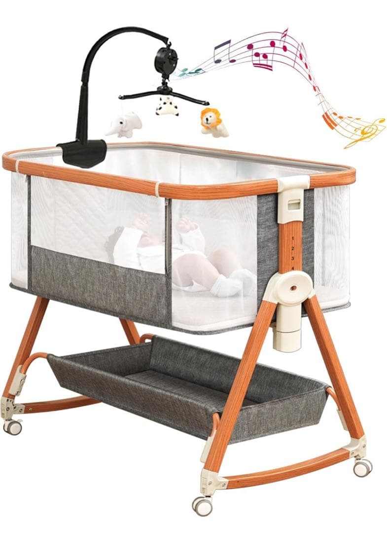 値下げ Youluzhen ベビーベッド添い寝木色乳児用ベッド多機能高さ6段調節