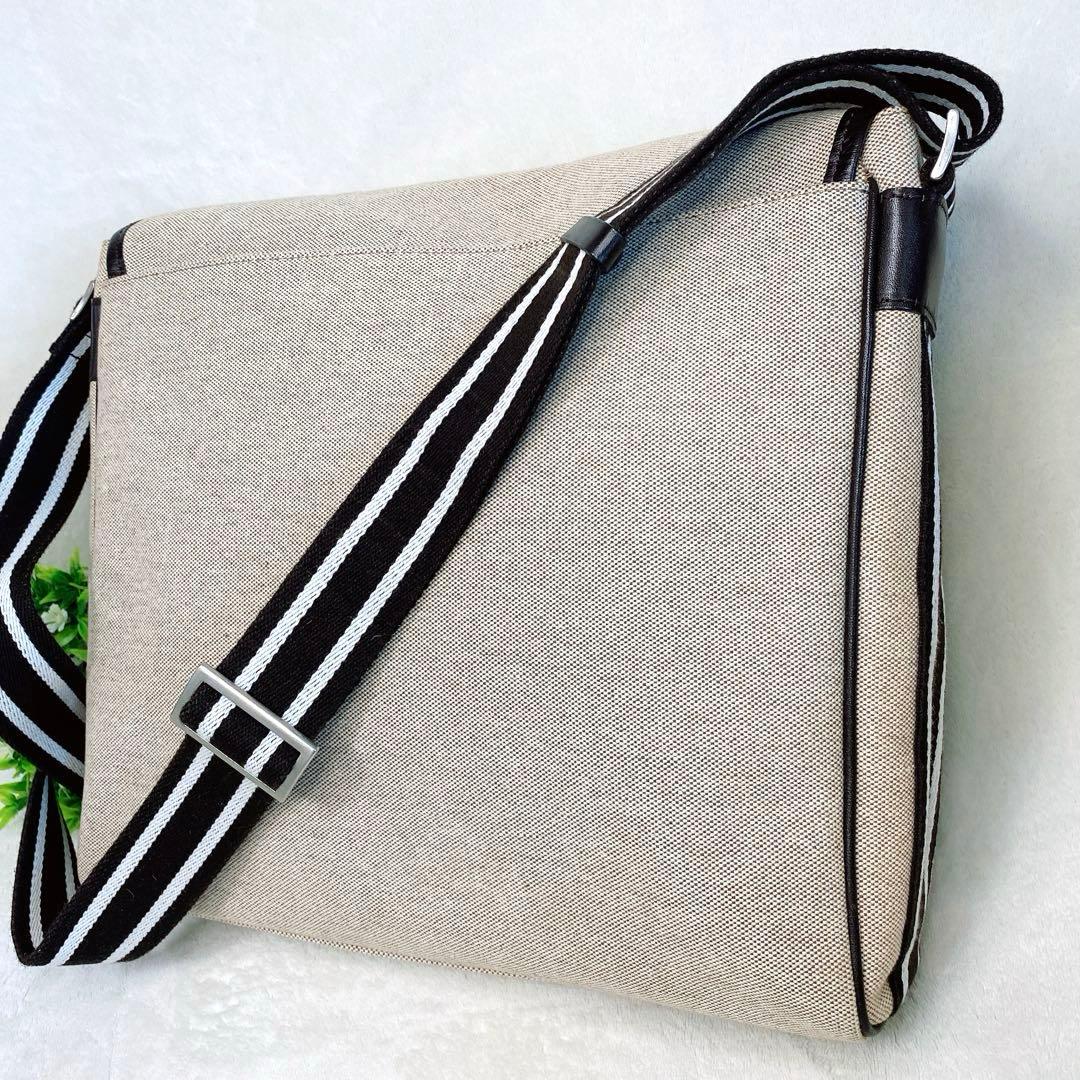 美品 バーバリーブラックレーベル ショルダーバッグ レザー キャンバス グレー