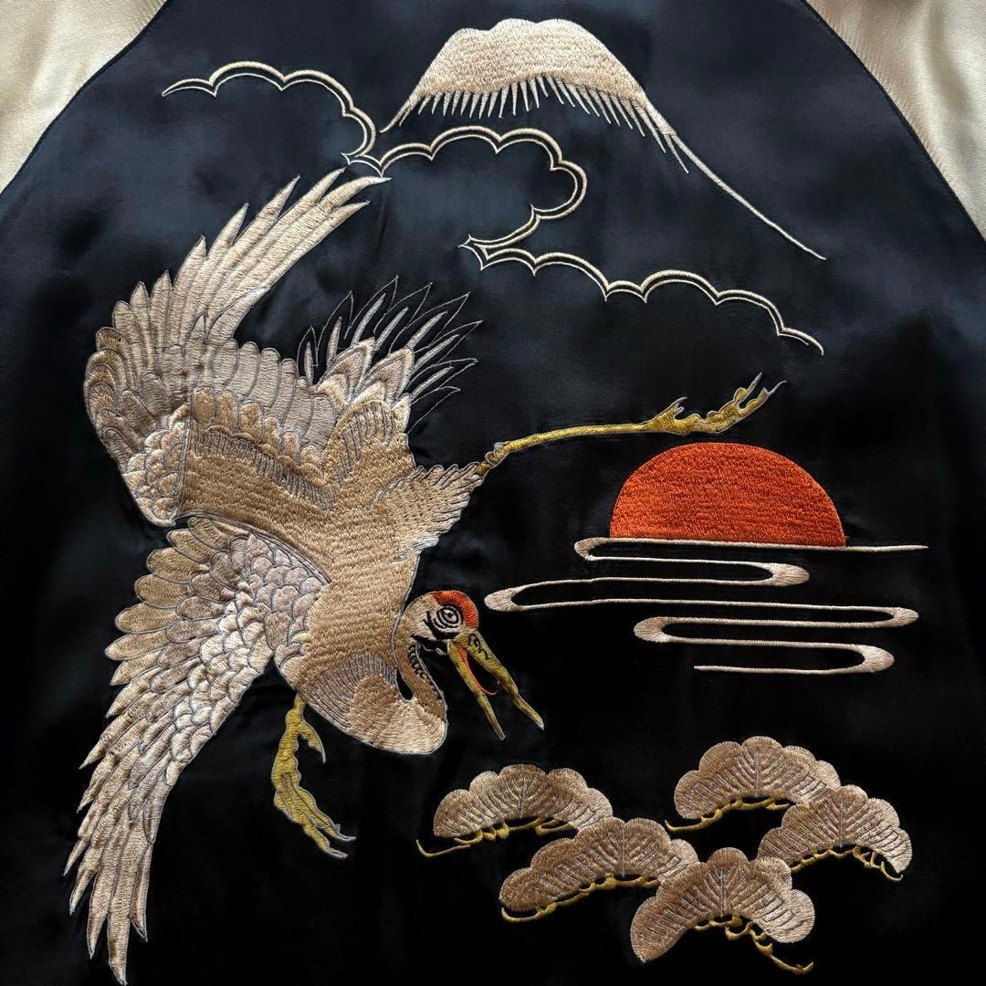 ★リバーシブル★ 花旅楽団 スカジャン 刺繍 鶴 狛犬 リブニット ジップアップ