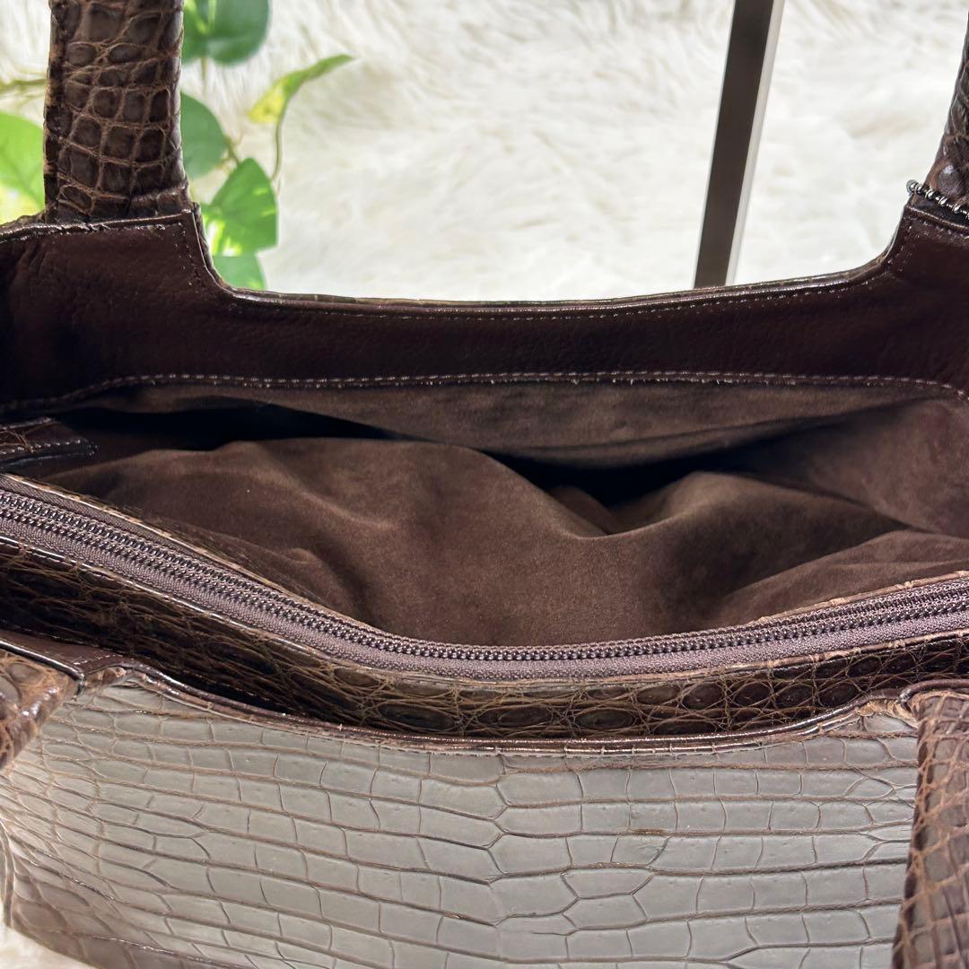 極美品✨JRAタグ センター取り マットクロコダイル トートバッグ 腹ワニ 濃茶