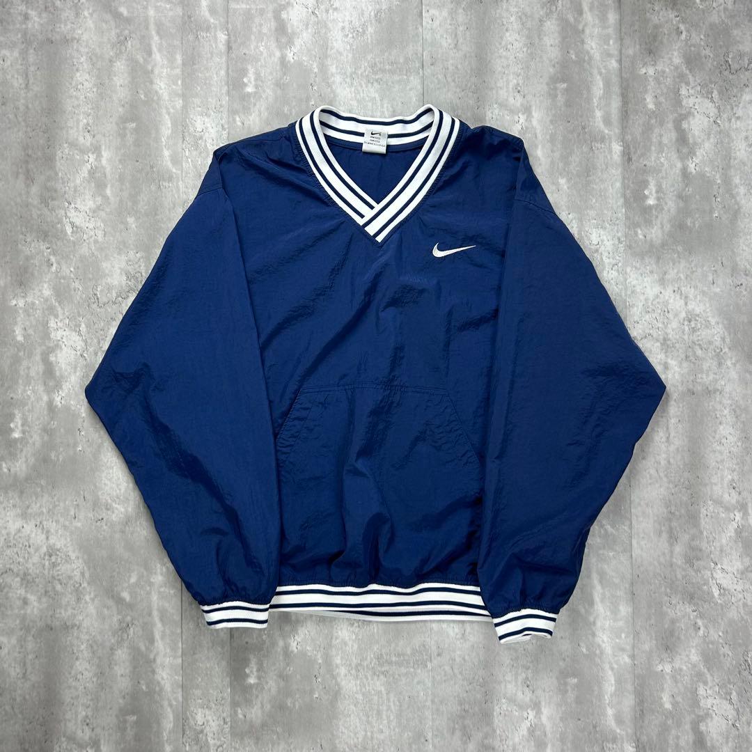 ナイキ 刺繍ロゴ 90s ナイロンジャケットプルオーバー ネイビー M 6057