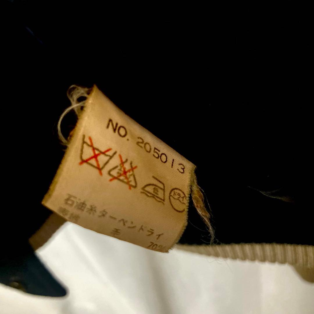 レトロ古着レザー×ウール×オールブラックデザイン襟付きスタジャン中綿入りゆったり