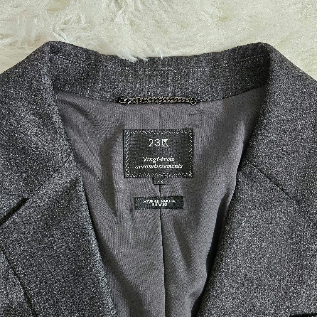 23区　パンツセットアップ　グレー　ストライプ　大きいサイズ