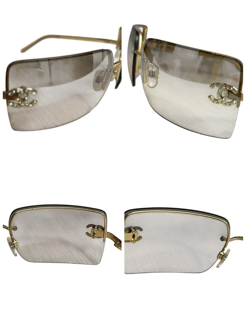 美品 シャネル ココマーク ラインストーン リムレス サングラス 4092-b