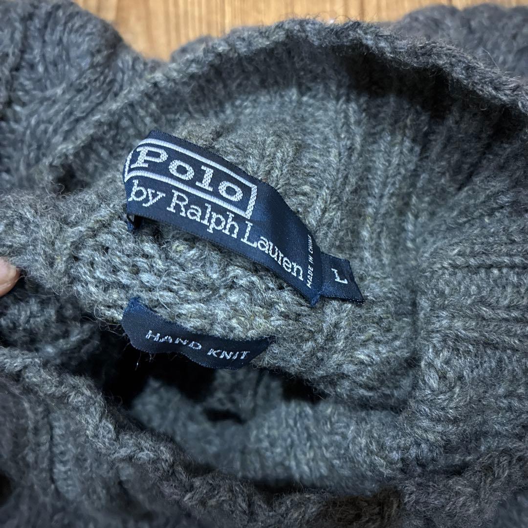 ラルフローレン　L ハンドニット　グレー　編み　ケーブルニット　ハイネック