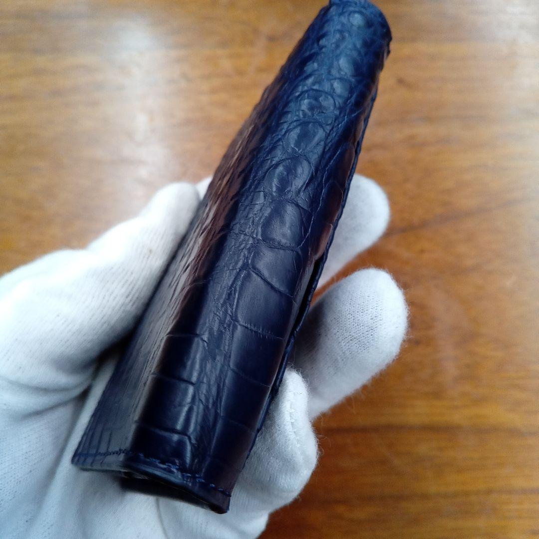 ネイビー　クロコダイル　クロコ　名刺入れ　カードケース　本革