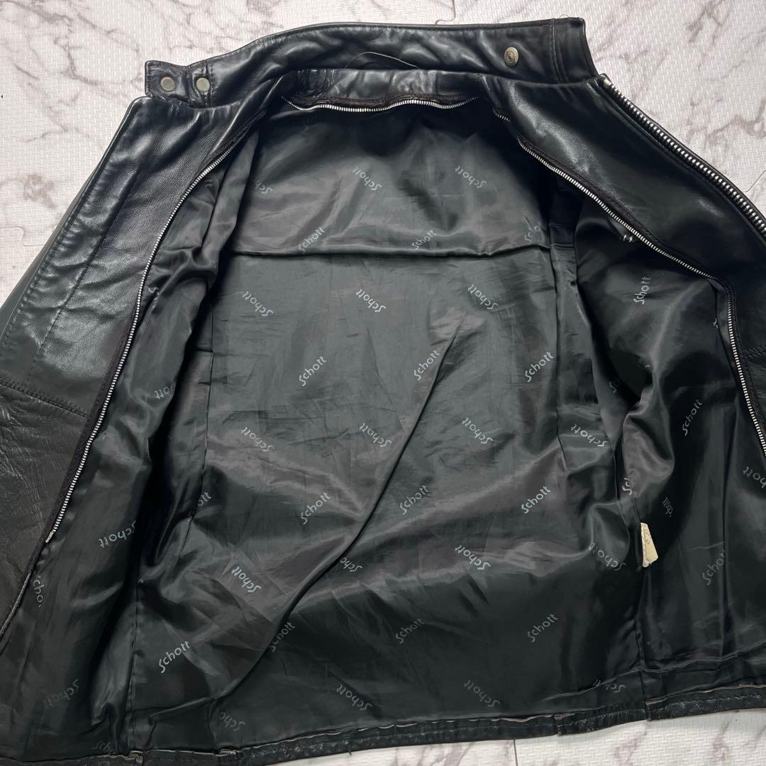 【米国製】schott シングルライダース 34size 黒 カウハイド 641