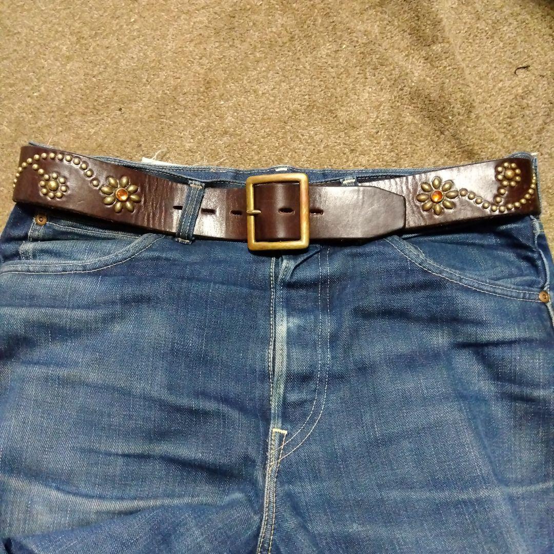 36inch フラワー HTC スタッズベルト ブラウン