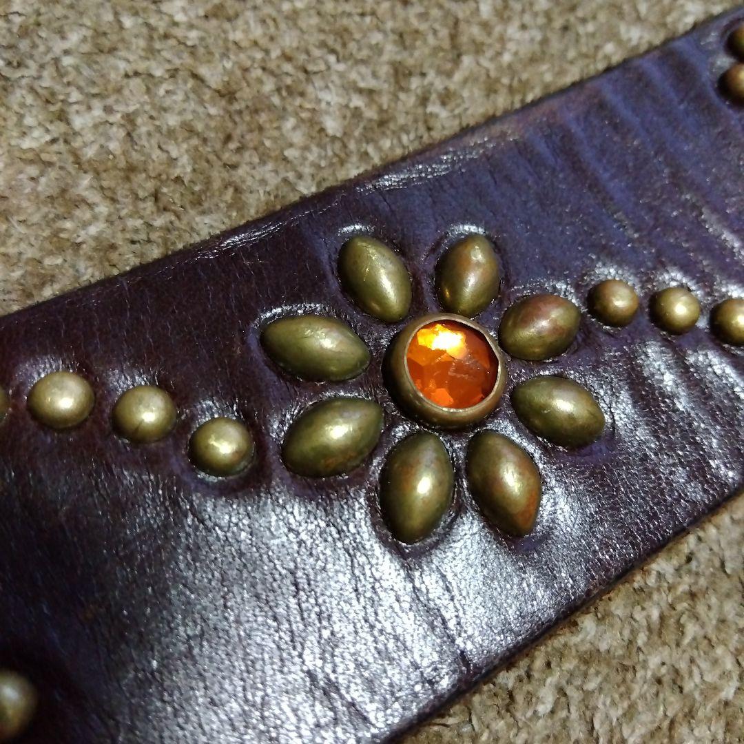 36inch フラワー HTC スタッズベルト ブラウン