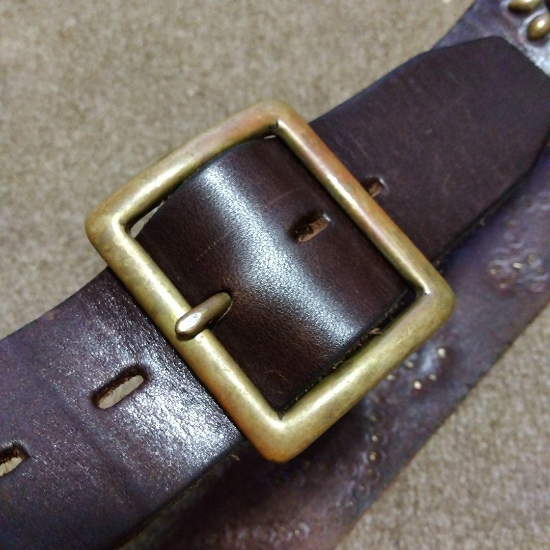 36inch フラワー HTC スタッズベルト ブラウン