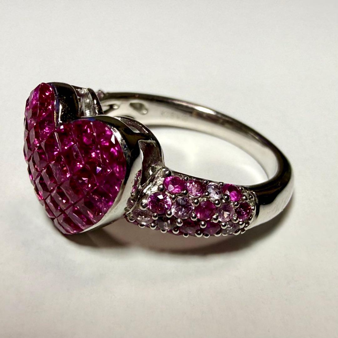 QVC笠原真寿美 K18ルビー ダイヤ　ピンクサファイア18KWGハートリング