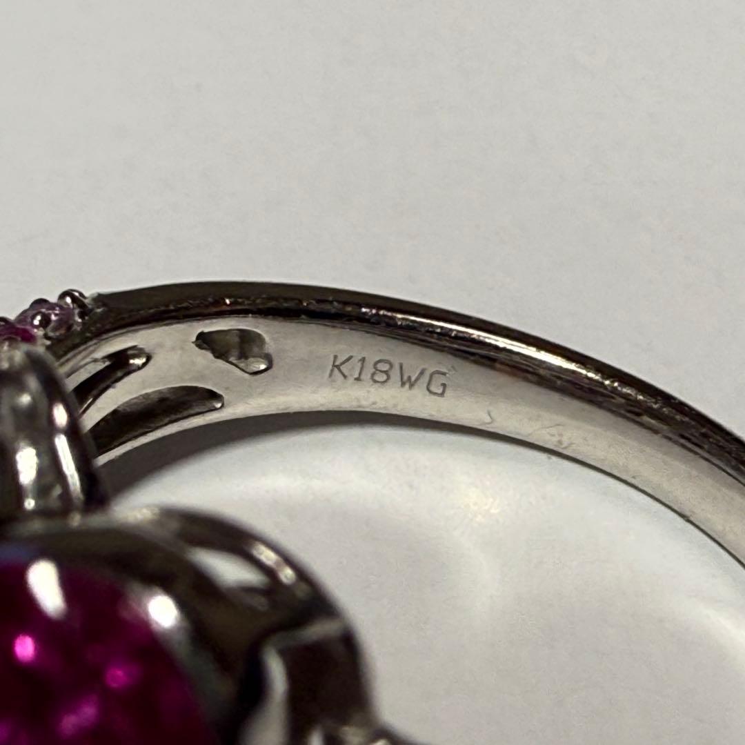 QVC笠原真寿美 K18ルビー ダイヤ　ピンクサファイア18KWGハートリング