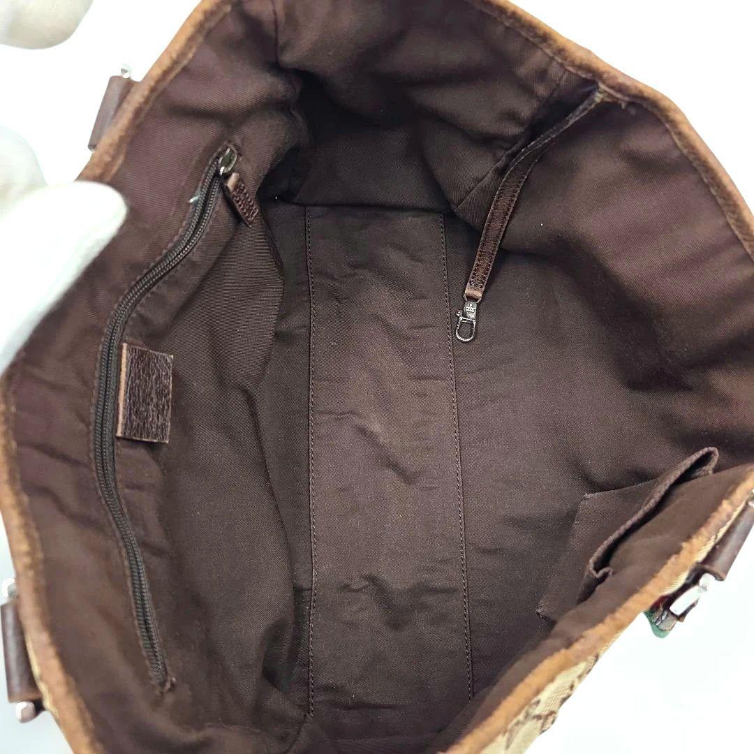 GUCCI シェリーライン GGキャンバス ホースビット ハンドバッグ ブラウン