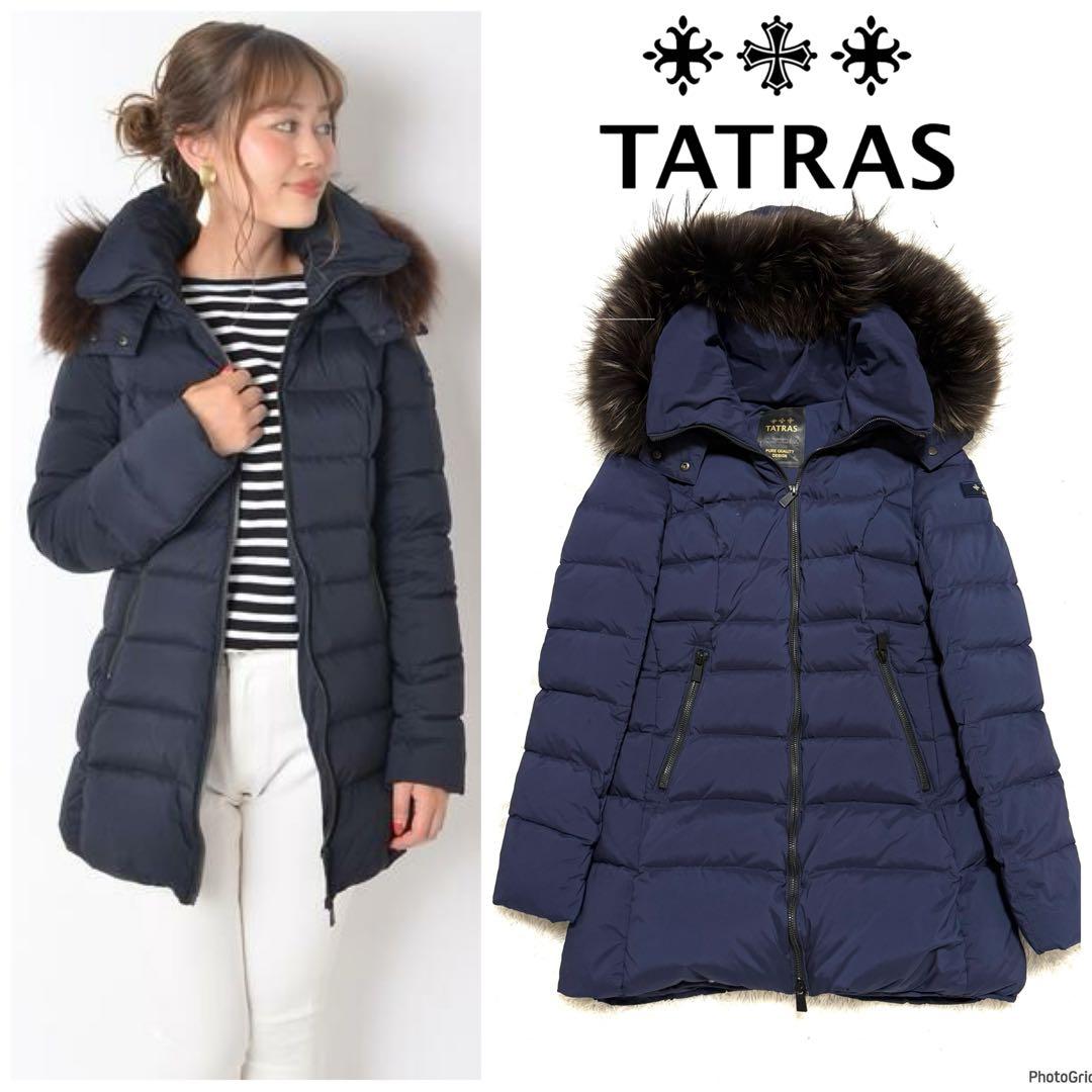 美品 TATRASタトラス セラミカ ダウンコート ラクーン ネイビー