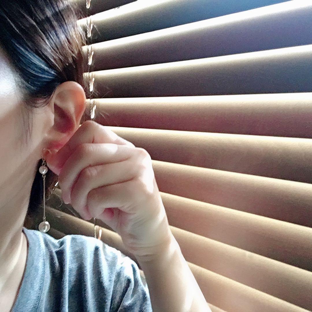 #374 スワロフスキーパール　6ミリ×8ミリ チェーンピアス／イヤリング変更可