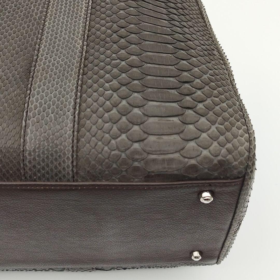 美品! パイソン 2way トートバッグ ボストン 大容量 ブラウン レザー