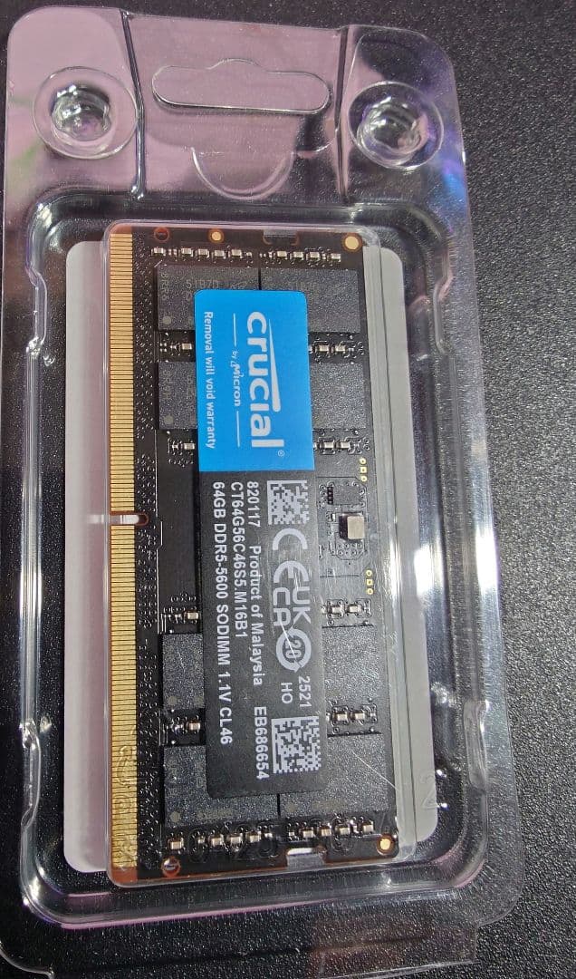 メモリー crucial DDR5-5600 SODIMM 64GB