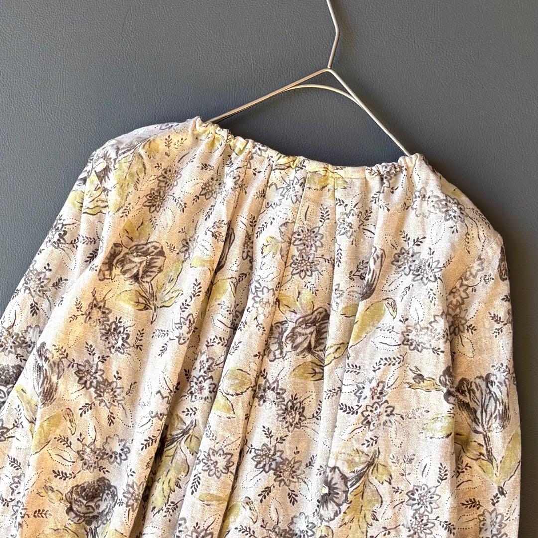 45R ギャザースモック　チュニック　ワンピース　カディコットン　花柄　リボン