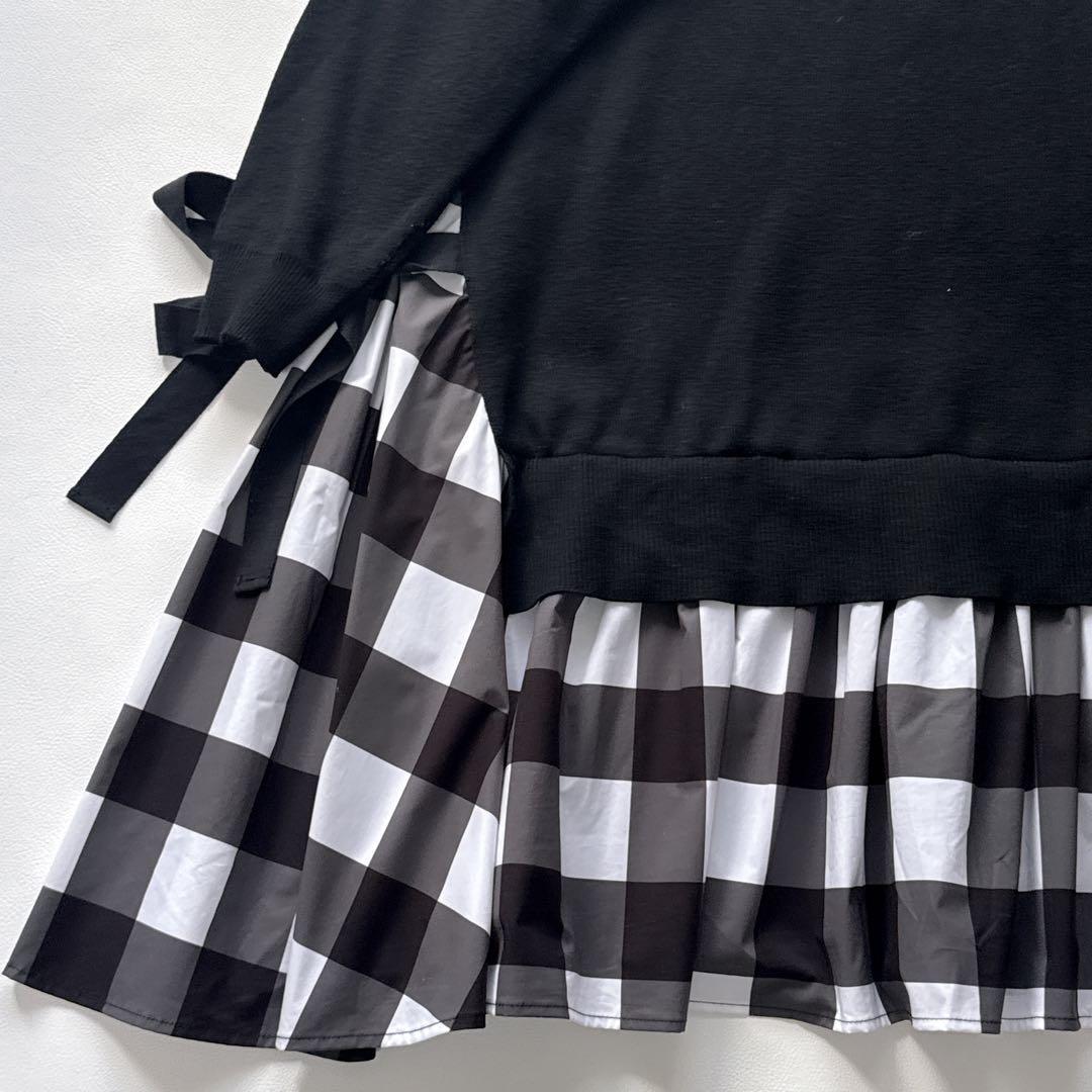 りさ様！！！！！ オブリ　ニットドッキングワンピース　　チェック柄　黒　リボン