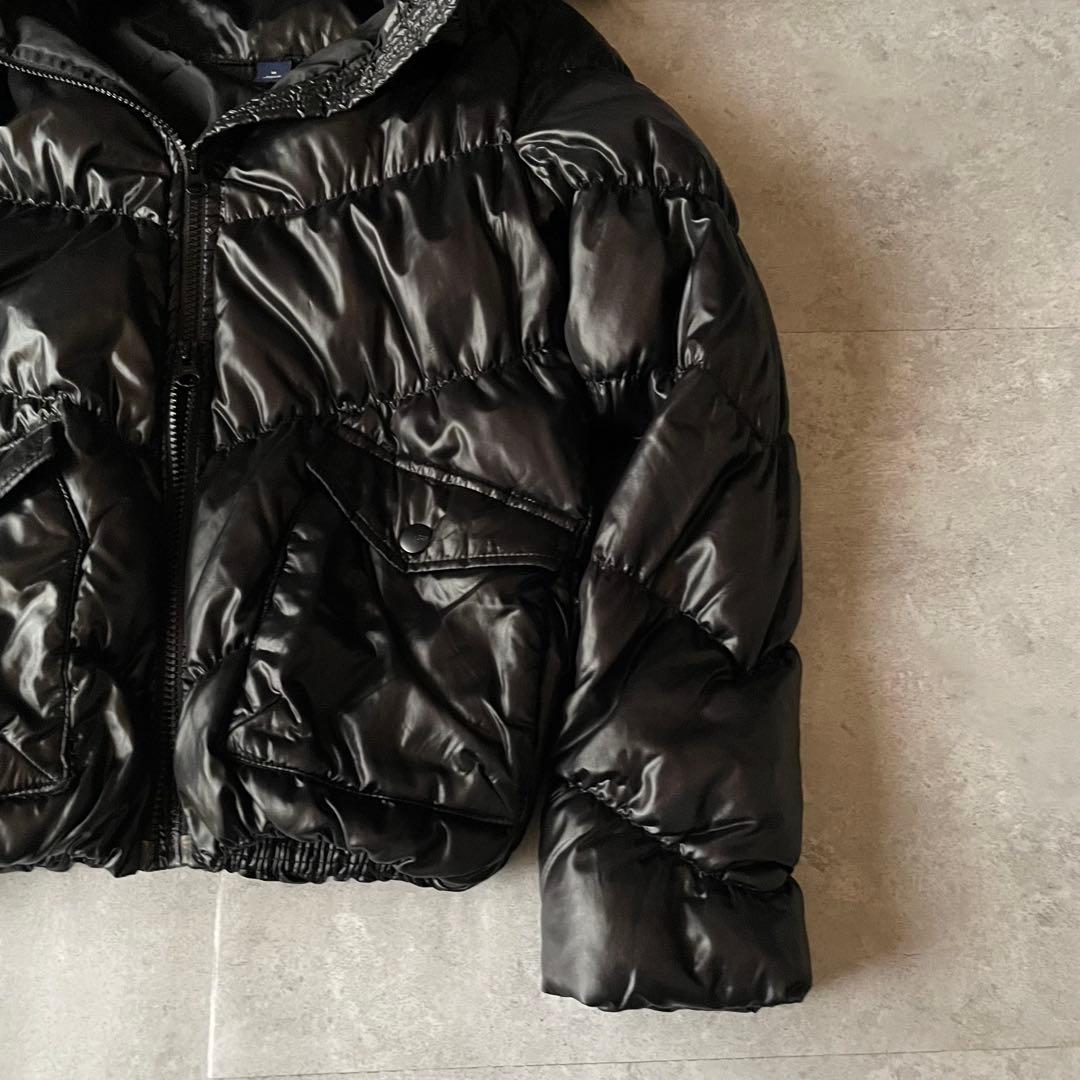 00s GAP ダウンジャケット ファー 黒 光沢 Y2K 平成ギャル お兄系
