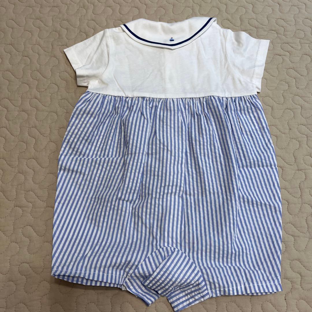 【新品・未使用】familiar ストライプロンパース 80