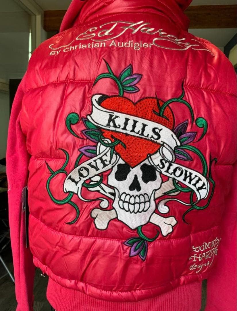 ed hardy ダウン アウター PINK y2k グランジ 平成
