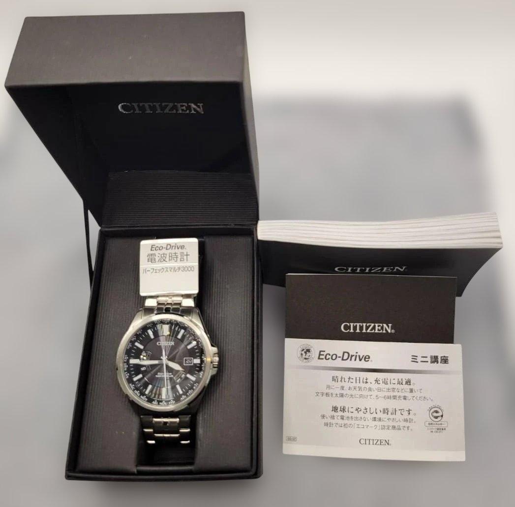 CITIZEN Eco-Drive ブラック ステンレス 電波時計　美品