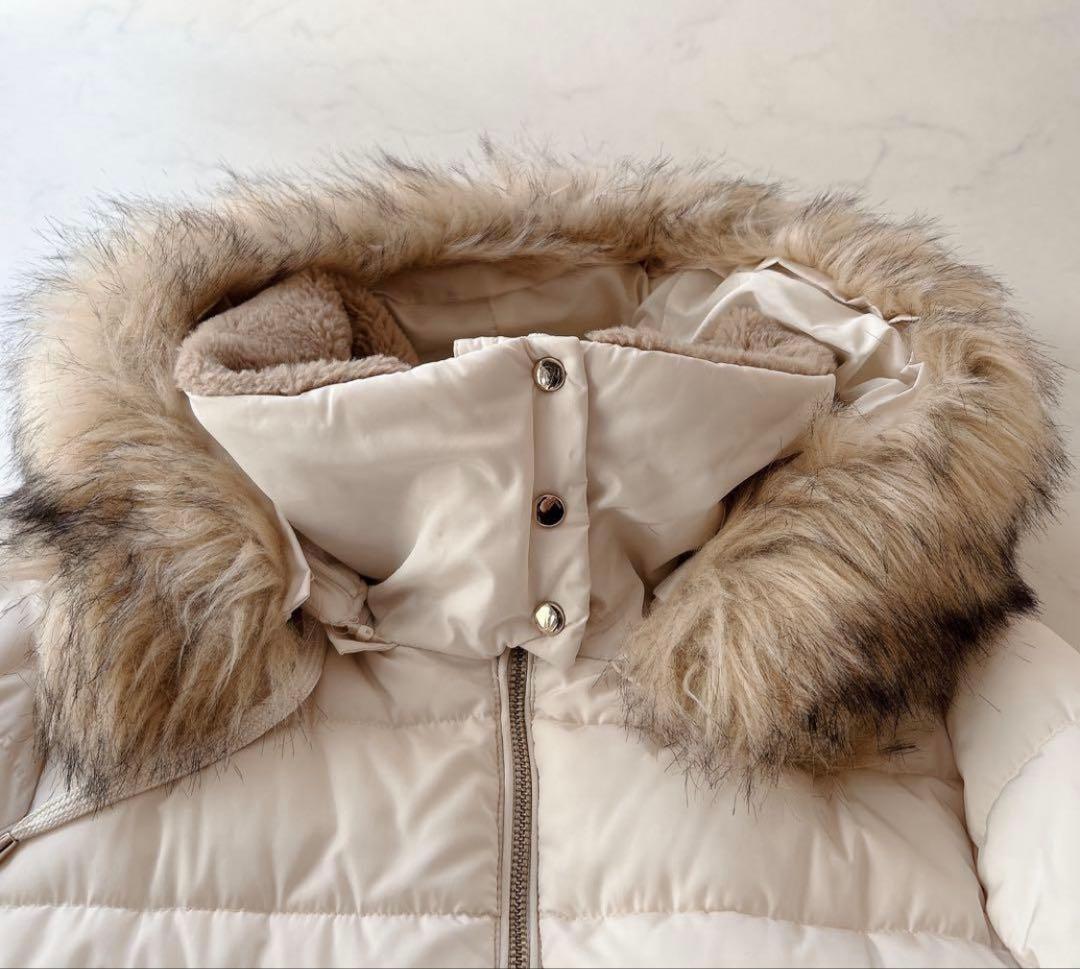 S*》様 【美品】ZARA ザラ ファー付きダウンジャケット Ｌ白 ウエストシェ