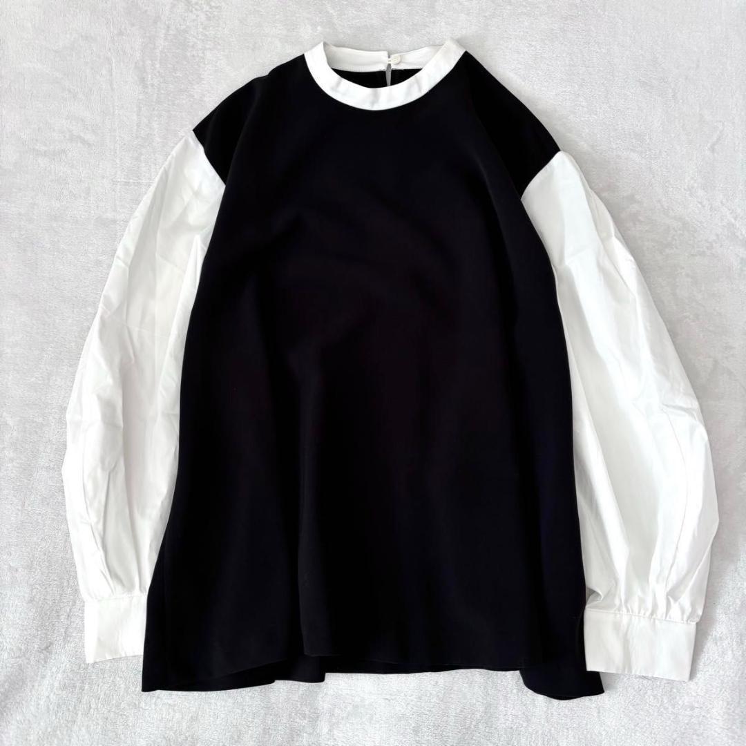 ビアズリー　レイヤード風ボリューム袖ブラウス　ブラック　洗える　長袖