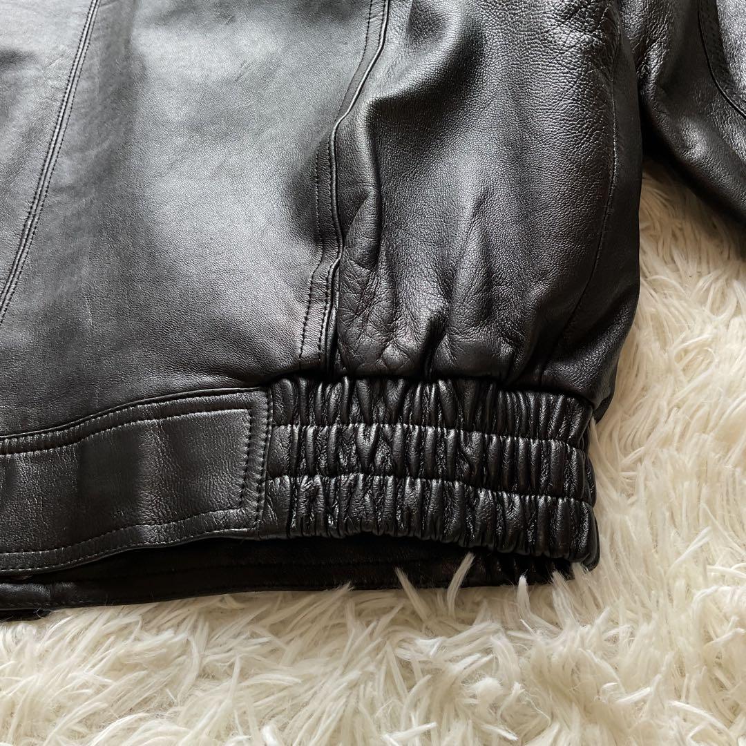 美品✨90's レザージャケット　本革　ボンバー　ブラック　襟付 大きい　XL