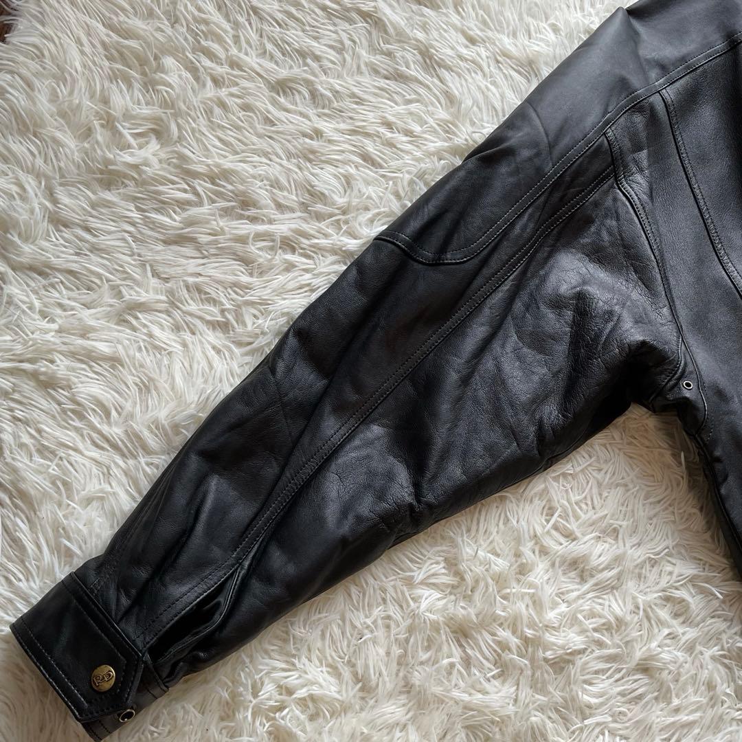 美品✨90's レザージャケット　本革　ボンバー　ブラック　襟付 大きい　XL