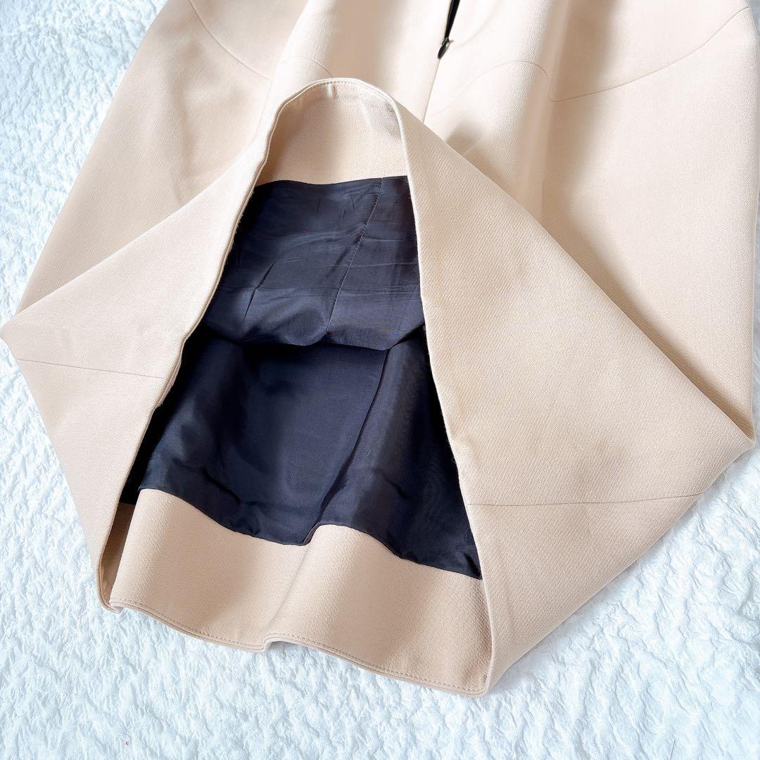 YOKOCHAN コクーンワンピース　ピンクベージュ　スリットネック　膝丈　L