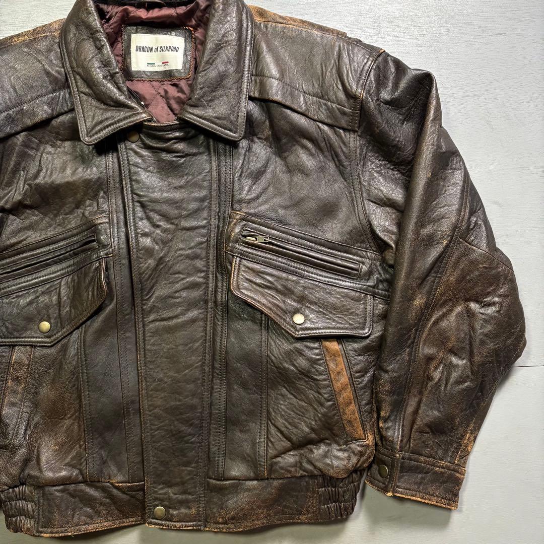 90's✨レザージャケット　A-2 羊革　ラムレザー　茶色　短丈　XL