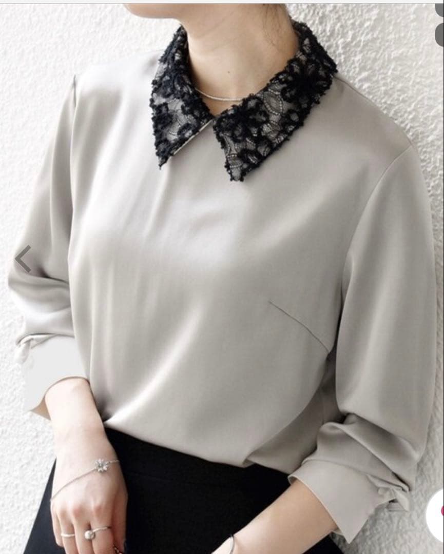 新品⭐︎SHIPS any「洗濯可能」サテン　レースカラーブラウス