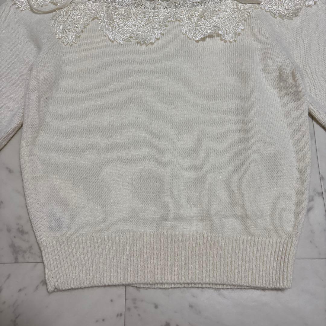 【美品】SNIDEL レーストリミングオフショルプルオーバー ニット リボン