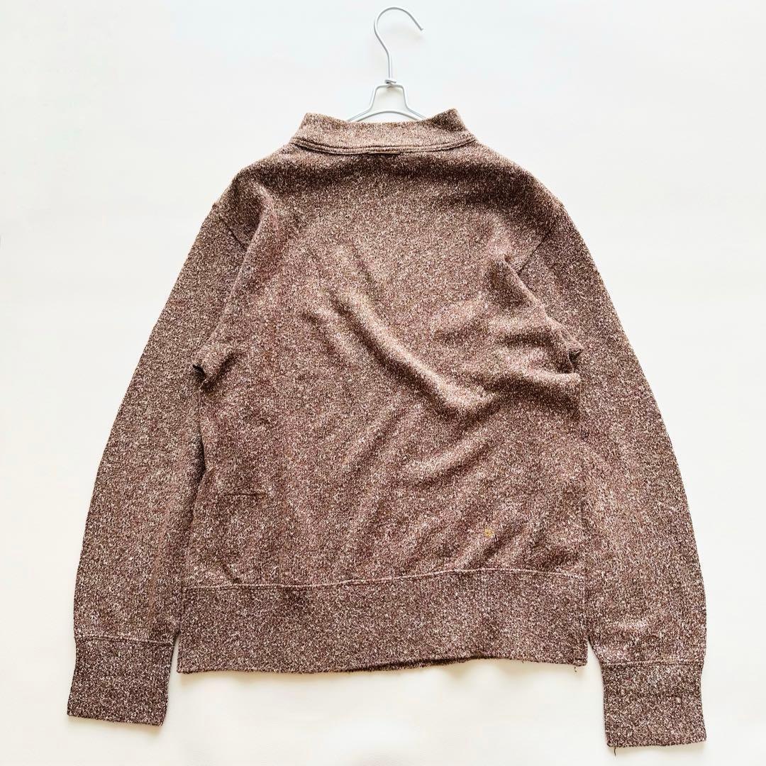 美品　45R　杢杢ニットソーのモックネックTシャツ SDL　R刺繍　ニット